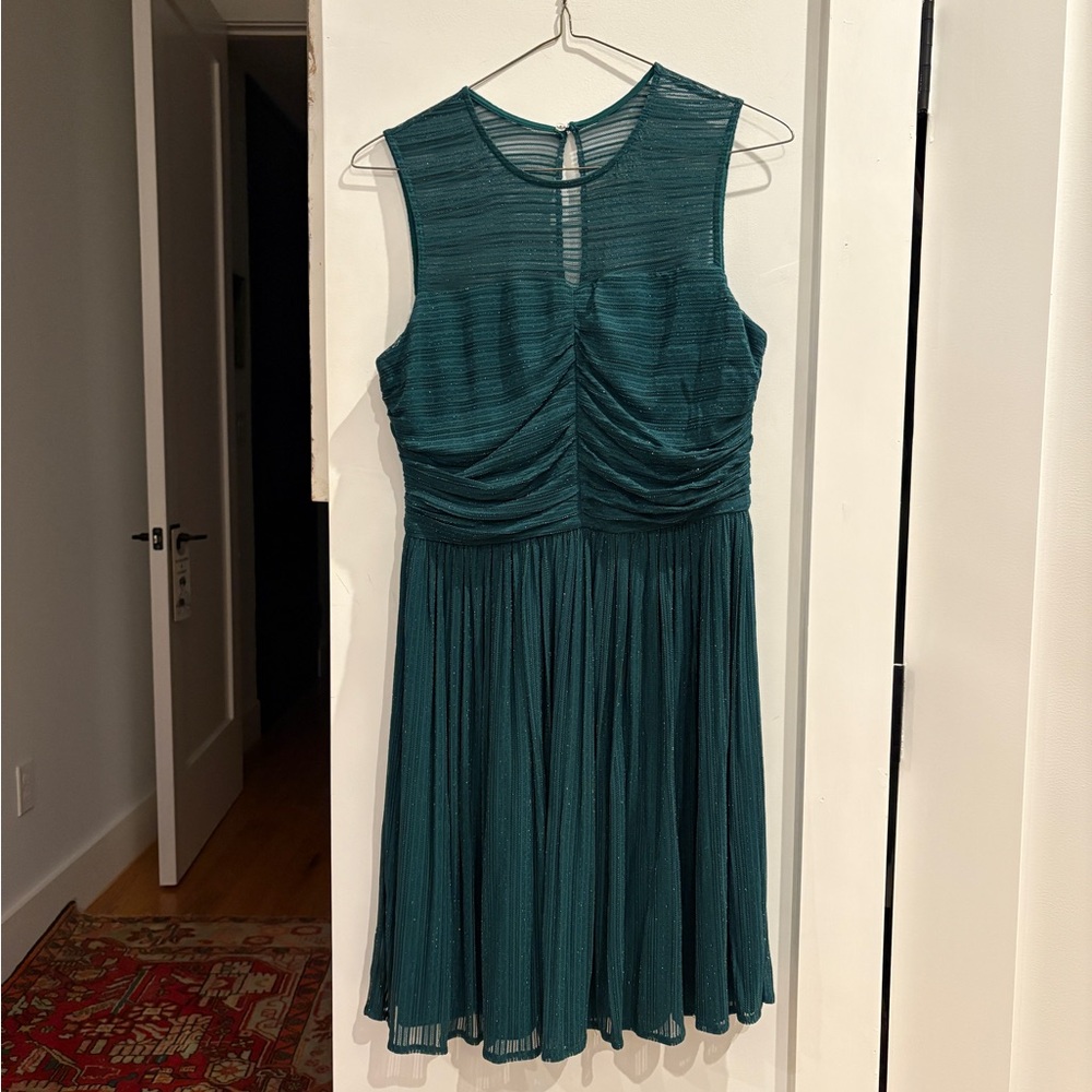 Maggy London Teal and Gold Glitter Sleeveless Dress